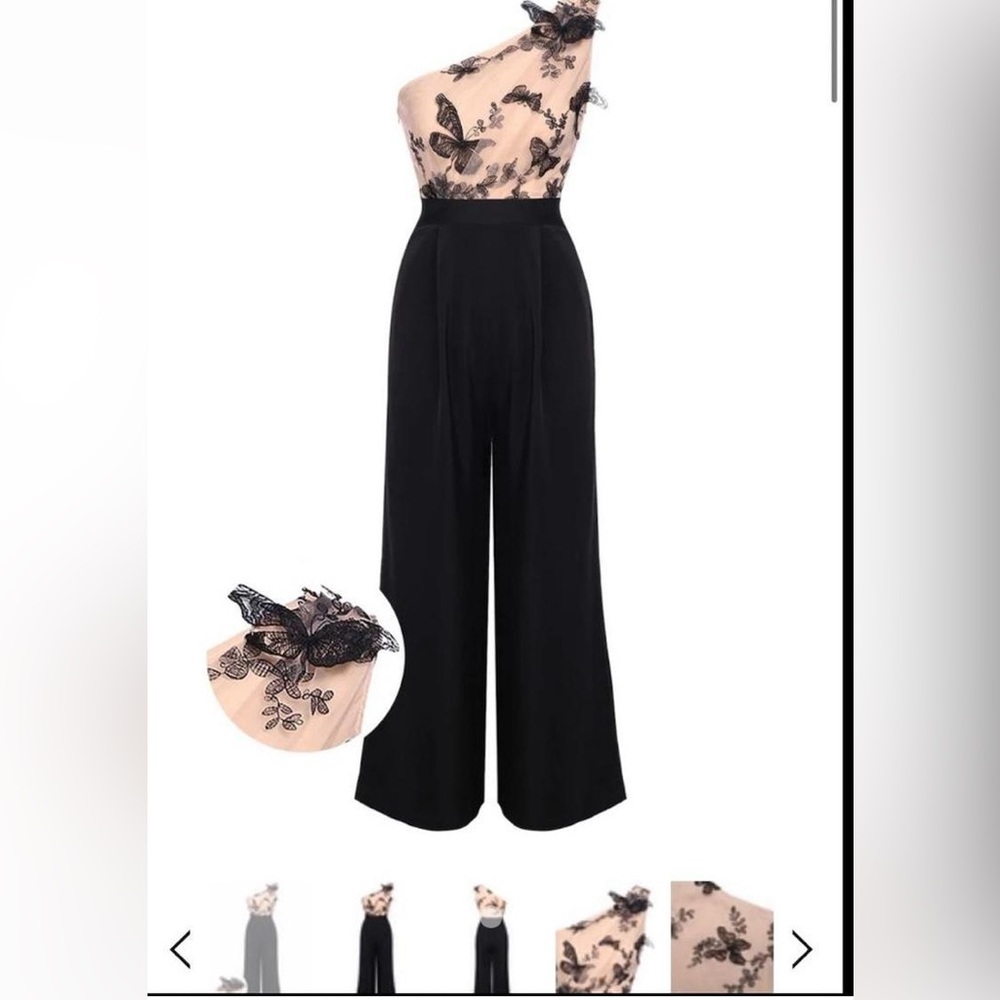 Elegant Black and Peach Women's Jumpsuit with Butterflies